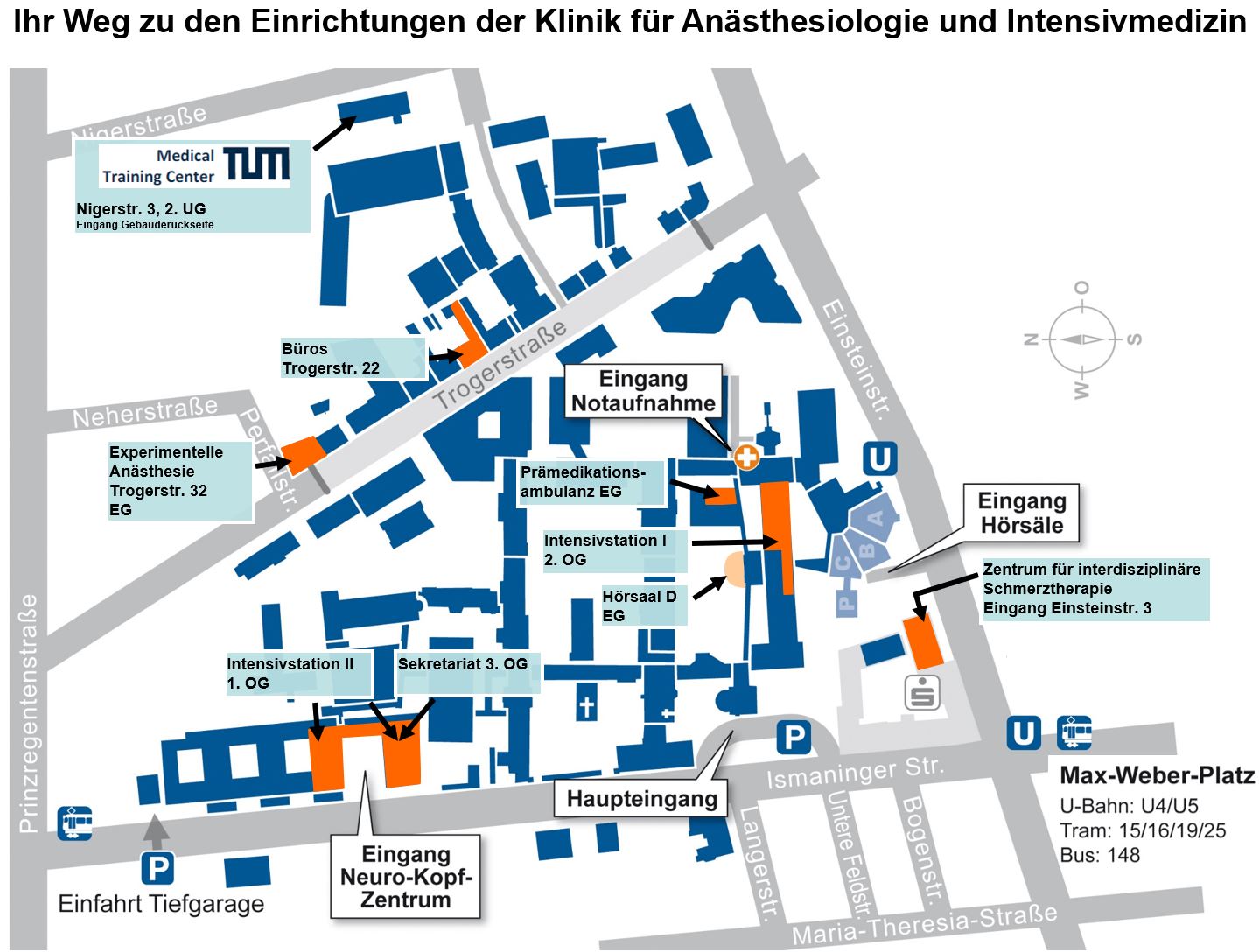 Lageplan Klinik für Anästhesiologie und Intensivmedizin